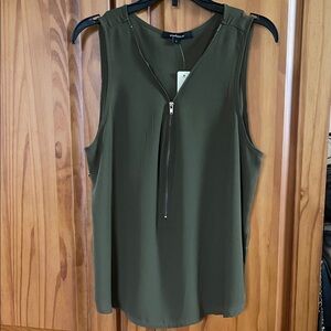 Ambiance Olive Green Zip-Front Sleeveless Tank